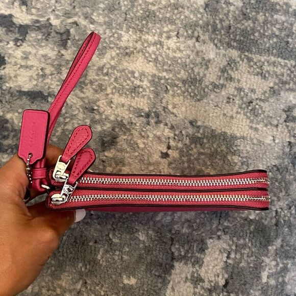 Coach Wristlet Double Zipper Small Wallet Pebbled Leather Watermelon #H1781 - Picture 3 of 15